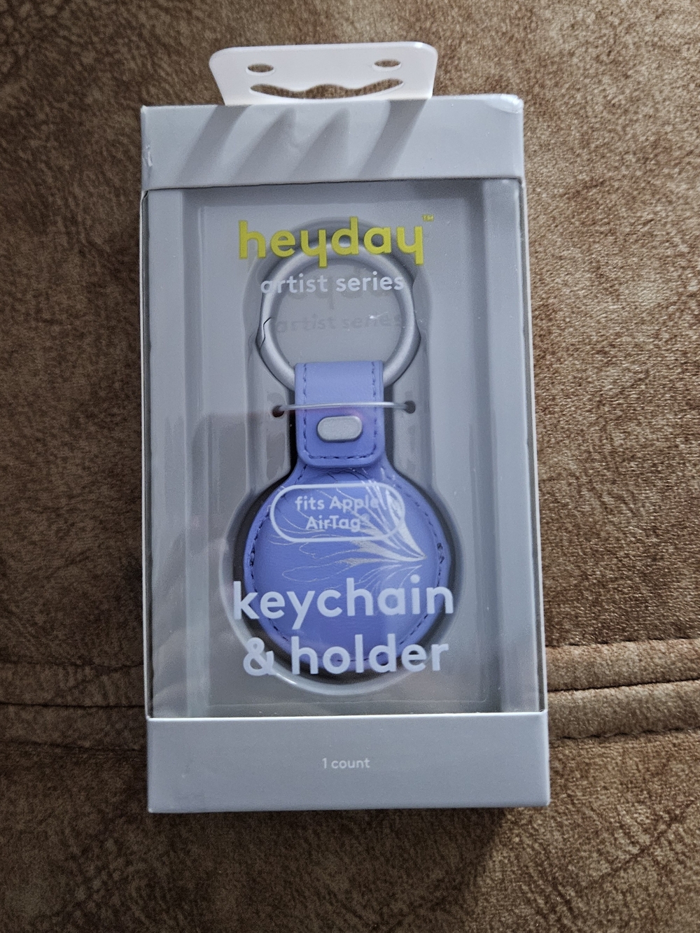 heyday Lavender Leather AirTag Keychain Holder with Metal Ring